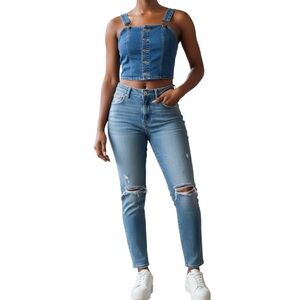 Blue Denim Crop Top with Adjustable Straps